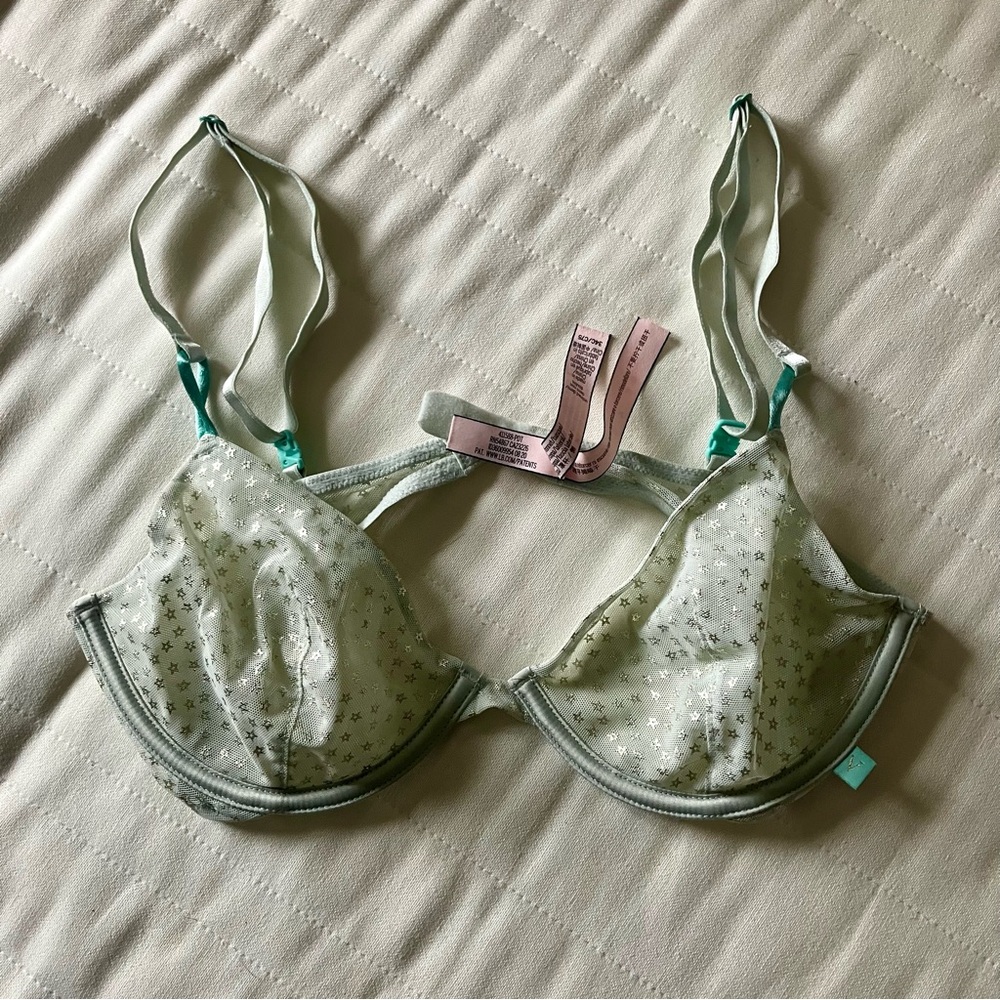 Victoria’s Secret unlined demi bra/ light blue with metallic printed stars/ 34C